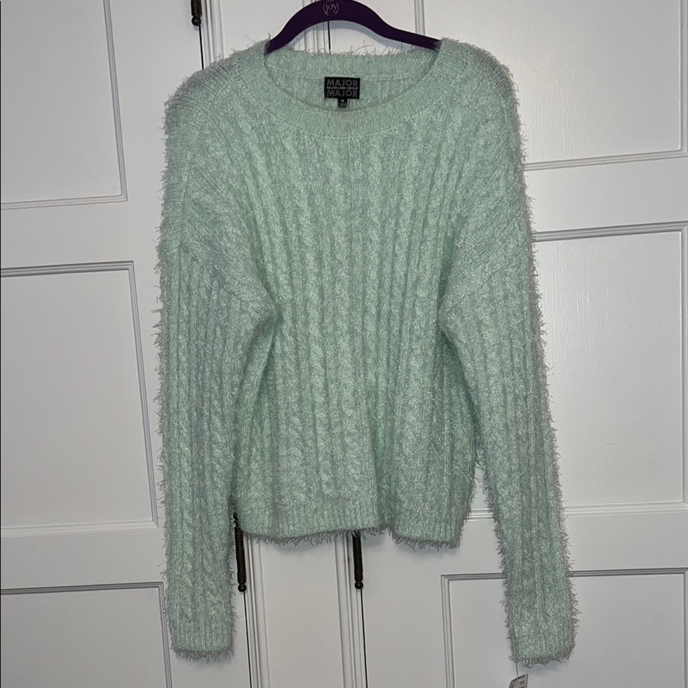 Von Maur Major Label Dusty Aqua Cable-Knit Sweater